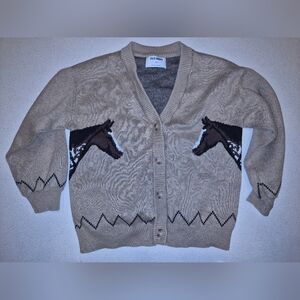 Old Navy Kids Beige Brown Horse Motif Button Cardigan Sz 8